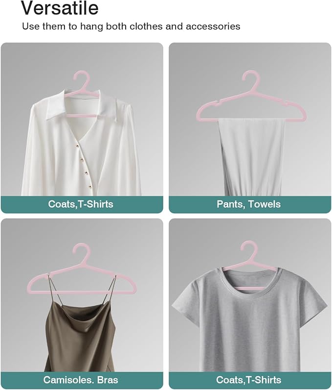 ABHENG 100 Pack Clothes Hangers, Non Slip Plastic Coat Hangers, Space Saving, Heavy Duty, Hanging Dry Wet Clothes, 16.4" x 8.3", Light Pink, UAPY05100P