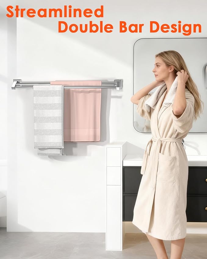 Alise Double Bath Towel Bars Towel Racks for Bathroom,Wall Mount Towel Holder Heavy Duty 32-Inch Towel Hanger Rail,SUS304 Stainless Steel Polished Chrome