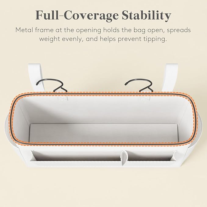 Lifewit Bedside Caddy Storage Organizer, Hanging Storage Bag with Fixed Straps, Book Remotes Holder for Home, College, Dorm, Bunk, Hospital, Crib Bed Rails, White