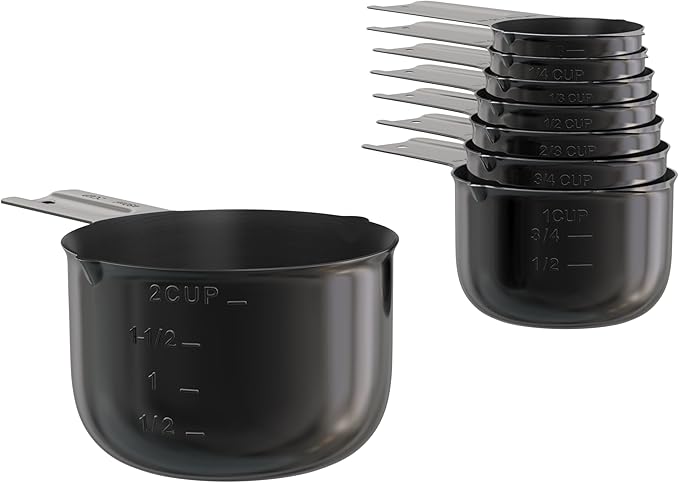 Color Up Measuring Cup Set, 8 Piece – Includes 2 Cup, Black Finish, Stainless Steel, Accurate for Wet & Dry Ingredients, Embossed Markings, Easy-Pour Spouts, Dishwasher-Safe, Kitchen Essential