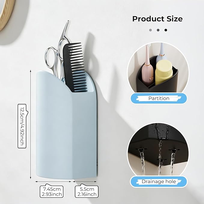 UMUST Silicone Pencil Holder, Self Adhesive Pen Organizer for Desktop, No Drill Wall-Mounted Electric Toothbrush Holder, 3-Slot Multi-Functional Holder Accessories for Home, Office, School (Blcak)
