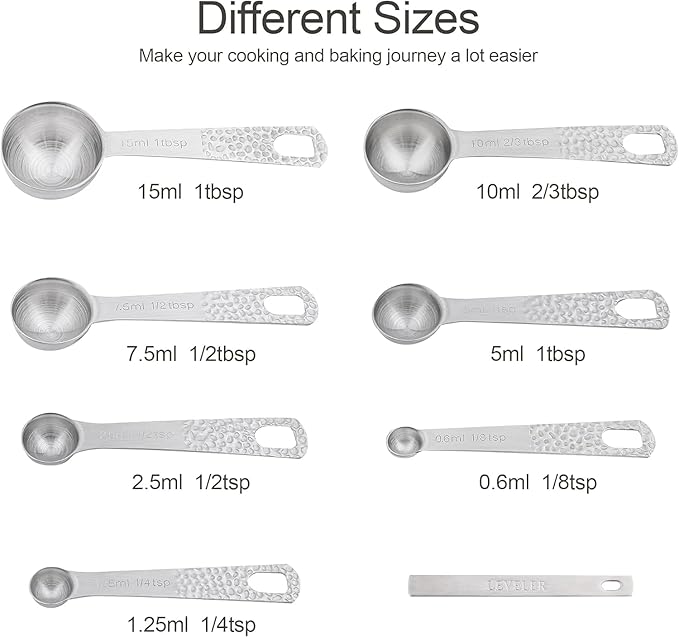 Measuring Cups and Spoons Set 14, Metric & US 18/8 Stainless Steel Measuring Cups and Spoons Set, Dry & Liquid Metal 6 Measure Cups & 7 Measure Spoons w/Leveler for Kitchen & Baking