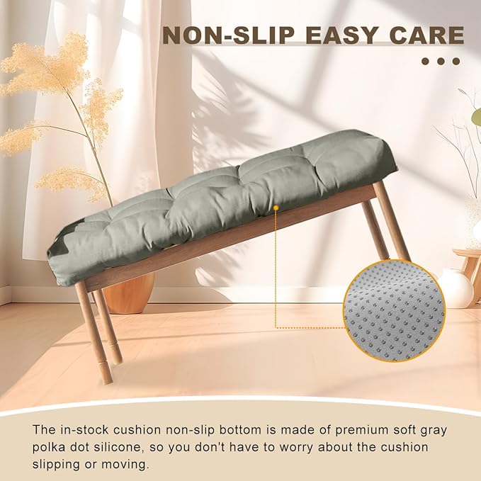 Bench Cushion 54 inches,Indoor/Outdoor Non-Slip Tufted Cushions, Premium Waterproof Linen, Soft Piano Sofa Cushions, High-Density Memory Foam(Medium Grey-54x16x4in)