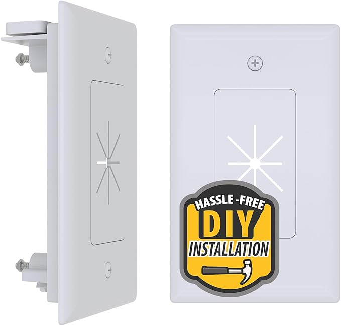 DATA COMM Electronics 45-0014-WH 1-Gang Cable Wall Plate w/ Flexible Opening, Low Voltage Wall Plate,Conceals Up to 6 Cables, Easy Installation,White