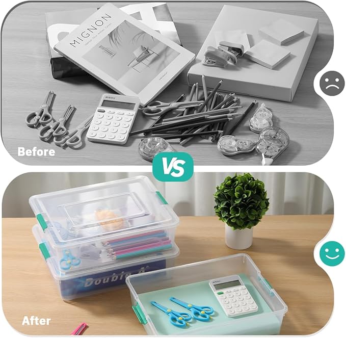 Plastic Storage Containers Clear Craft Storage Bins with Grey Handle,Organizer Box with Durable Lids Stackable Containers for Organizing Craft and Tools (4 Pack-10 Quart Green)