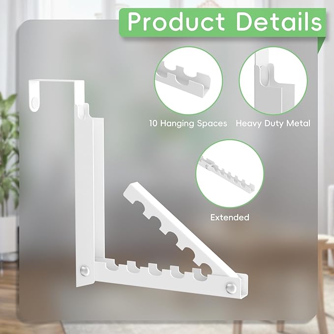 1 Pack Over The Door Hooks,Over The Door Clothes Hanger with 10 Ridges,Space-Saving Over The Door Drying Rack,Door Hooks for Hanging Clothes,Larger Capacity Over The Door Hanger White