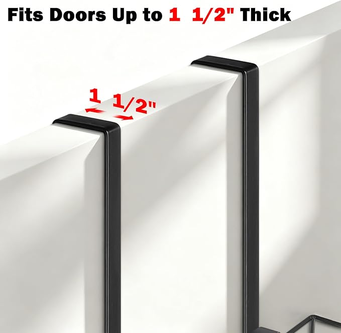 Over The Door Towel Racks, No Drill Towel Storage with Basket & Hooks, Space-Saving Multi-Functional Towel Holder for Bathrooms, bedrooms, Apartments, RVs (Matte Black, 6 Tier)