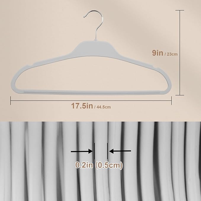 Clothes Hangers,50 Pack Coat Hanger with Non-Slip Grip,17in Standard Rubber Coated Hanger for Coats, Shirts and Suits, Wide Shoulder Shirt Hanger,Grey