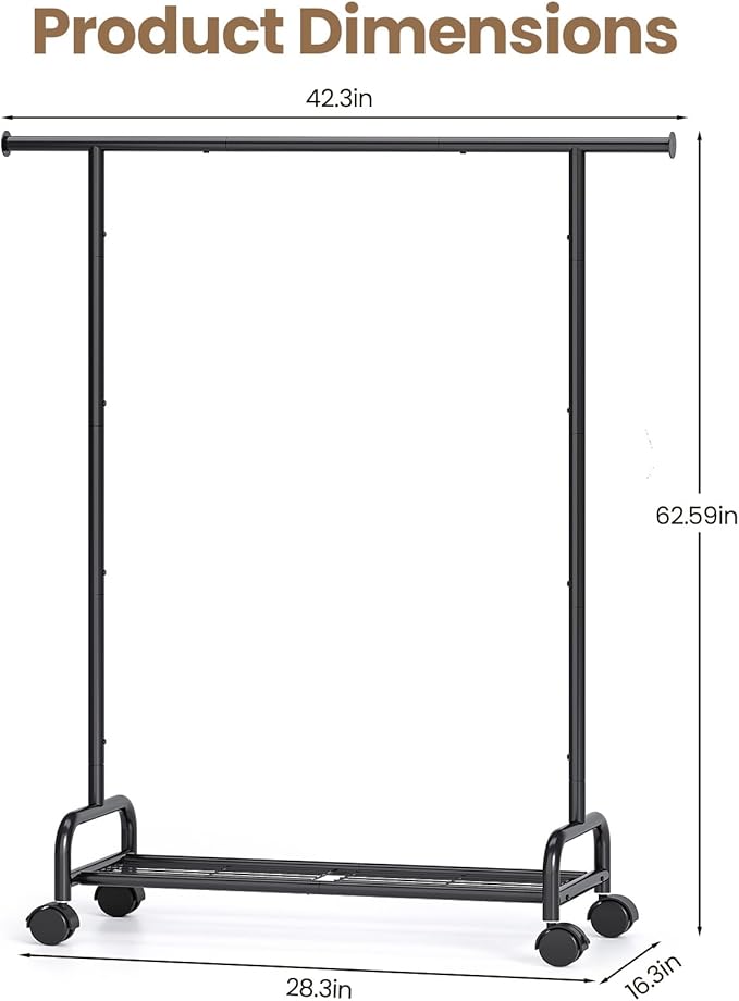 APEXCHASER Clothes Rack-Large-Capacity Rolling Clothing Racks with Shelves, Hanging Clothes-Portable Wardrobe Rack, Metal Garment Rack with Wheels for the Bedroom Laundry Room