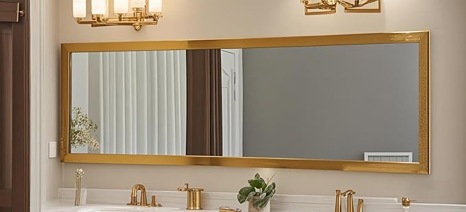 whitebeach 48" x 16" Over The Door Full Length Mirror Hanging Door Mirror Wall Mirror Hanging Dress Bedroom Gold
