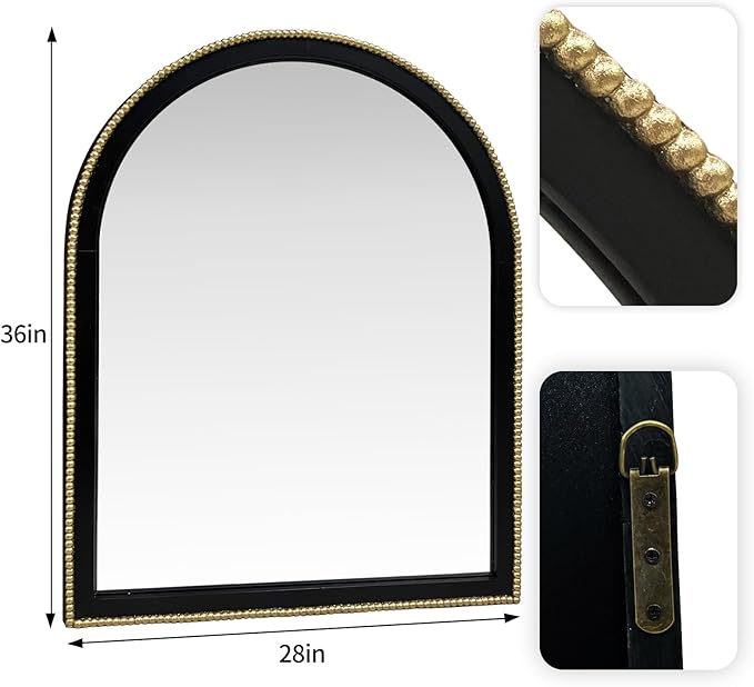 WAMIRRO Ornate Gold Mirror,Arched Black Morden Luxury Living Room Decorative Farmhouse Bathroom Mirorrs for Entryway Firplace Mantel Hallway 36"X28"