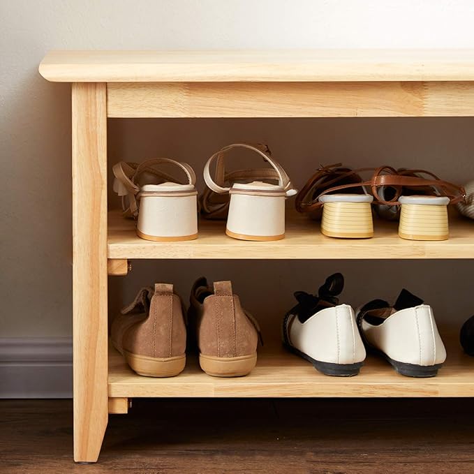 XKZG Shoe Storage Bench Wooden Shoe Rack Bench Simple Style Wood Entryway Bench (Natural,31.5")