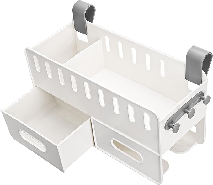 yarlung 2 Pack Bedside Organizer Hanging Caddy, Bunk Bed Shelf Plastic Storage Basket with Hooks for Bed Rail, Tissues, Remote Holder, Dorm, Bathroom, 2 Colors
