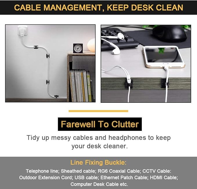 Cable Clips Adhesive Cord Organizer, Management 3M Cable Ties Wire Clips Organizer Cable Clamp Holders for Desk Car Tables PC Laptop TV Home Office Walls (0.75"x0.6", 30pcs, Black)
