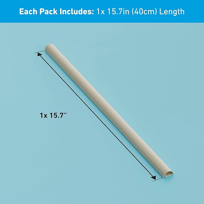 D-Line 15.7in TV Cord Hider, Patented Half Round Cable Cover, Hide Wall Mount TV Wires, Hinged One-Piece Cable Concealer, Adhesive, Decorative Raceway - 0.78in W x 0.39in H x 15.7in L - Beige