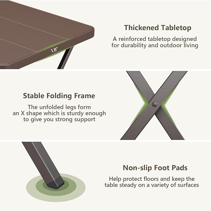Folding Table, 27" Small Foldable Table No Assembly, Square Folding Card Table with Heavy-Duty Steel Frame, Portable Indoor Outdoor Tables for Camping, Patio, Picnic, RV, Dorm, Small Spaces
