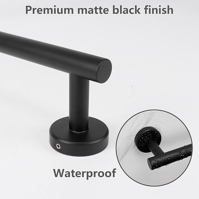 TocTen Bath Towel Bar - 2 Pack Thicken SUS304 Stainless Steel Towel Rack for Bathroom, Bathroom Hardware Accessories Towel Rod Heavy Duty Wall Mounted Towel Holder (16 Inch, Matte Black)