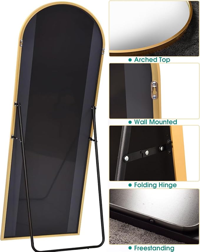BEVERDY Arched Floor Mirror, 41" x 81", Freestanding, Gold Arch Full Body Mirror for Bedroom