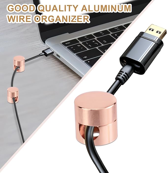 3pcs Cable Anchors for Desk, Phone Charger Cord Holders Metal Adhesive Cable Management Clips Aluminum Wire Organizer for Office Home Desktop Wall Nightstand (Rose Gold)