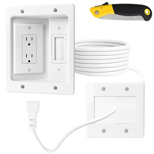 in-Wall TV Cable Management Kit with Recessed Dual AC Outlet, 9FT Extension Cord & Brush Wall Plate, TV Wire Hider for Wall Mounted TV, Power & Low Voltage Cable Concealer (2AC)