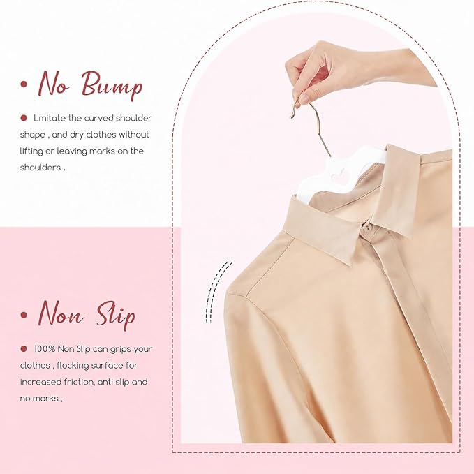 HOUSE DAY White Velvet Hangers 60 Pack, Non Slip Flocked Felt Hangers, Sturdy Velvet Clothes Hanger, Cute Heart Heavy Duty Coat Hanger, Ultra Slim for Closet Space Saving