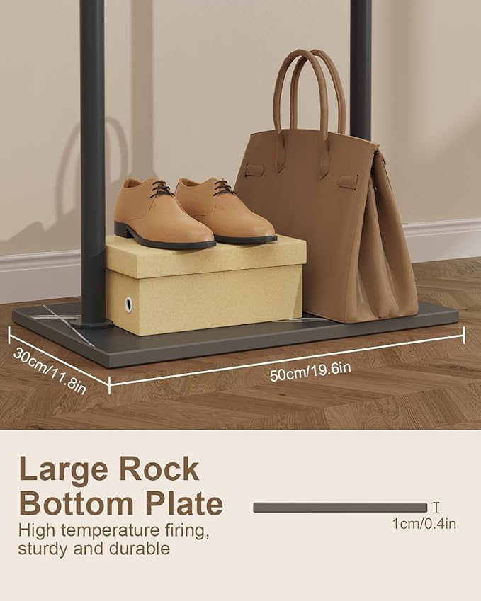 Large Metal Coat Rack Freestanding, Modern Coat Hanger Stand with 2 Hooks and Heavy Rock Slab Base, Industrial Clothes Rack, Garment Rack, 19.7 x 11.8 x 68.9 In, Black, GYJ202MB