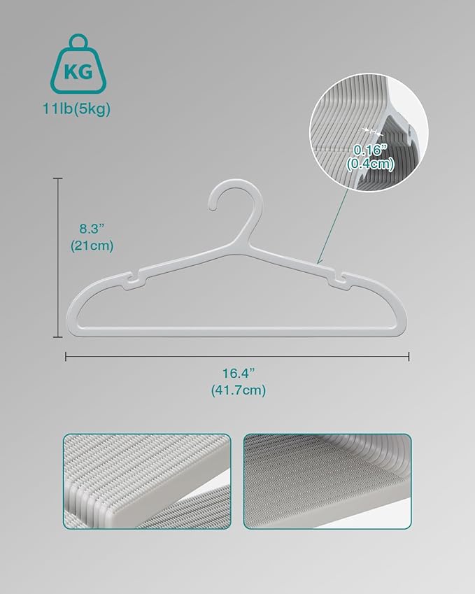 ABHENG 100 Pack Clothes Hangers, Non Slip Plastic Coat Hangers, Space Saving, Heavy Duty, Hanging Dry Wet Clothes, 16.4" x 8.3", Gray, UAPY05100G