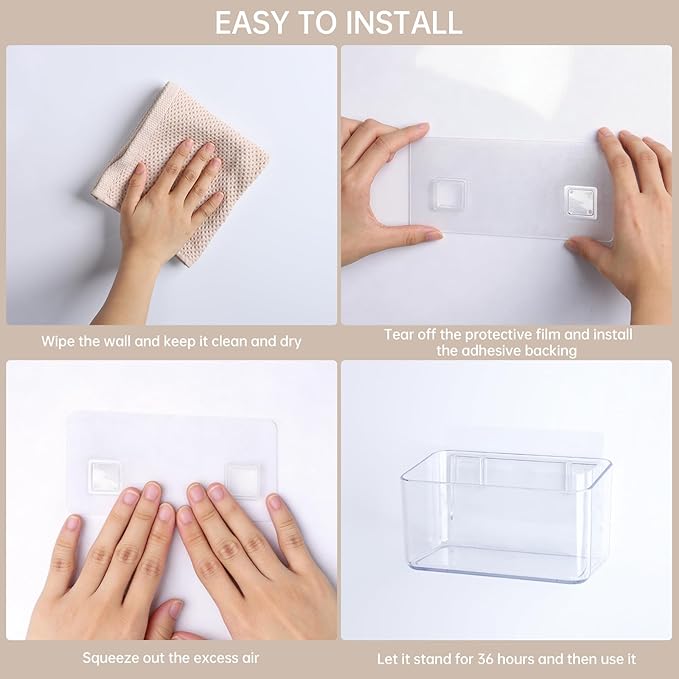 PAVSTINE 2 Pack Clear Shower Shelf, Adhesive Bathroom Shower Shelves, Wall Mounted Bathroom Shower Organizer, No Drill Shower Shelves with Self Adhesive Tape, Transparent