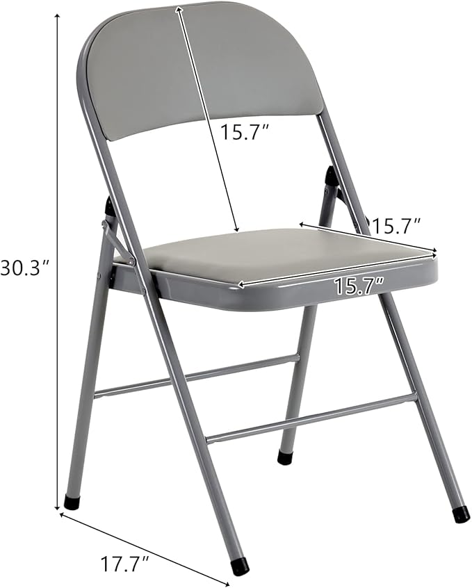 18 Pack Gray Folding Chairs with Padded Cushion and Back for Outside Portable Stackable Commercial Foldable Chairs with Steel Frame for Events Office Wedding Party, 350lbs Capacity