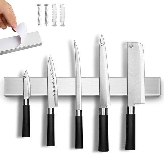16 Inches Magnetic Knife Strip No Drill, Adhesive Magnetic Knife Holder for Wall, Magnet Knife Holder Wall Mount, Knife Bar Knife Rack Block for Metal Tools Utensils RV Kitchen Organizers and Storage