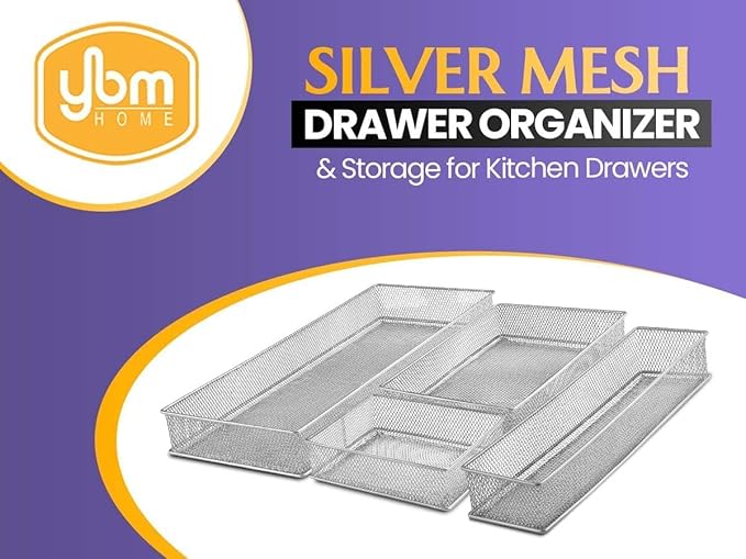 YBM HOME Silver Mesh Drawer Cabinet and or Shelf Organizer Bins, School Supply Holder Office Desktop Organizer Basket (12, 6x9x2 Inch)