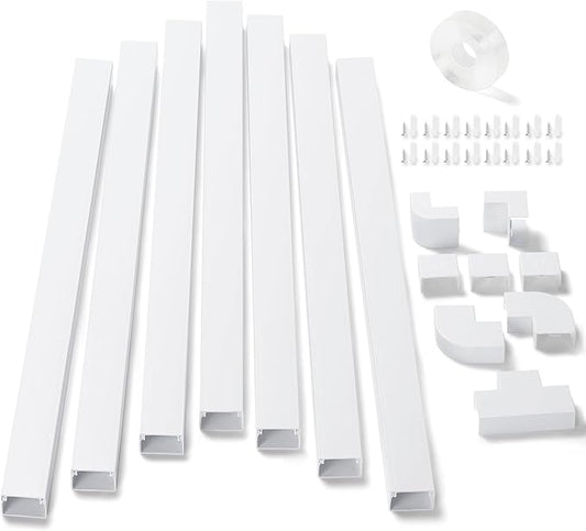 126in Cord Hider Kit, ZhiYo Wire Hiders for TV on Wall, Paintable Cable Management Kit, Wire Cover for Wall Mount TV, White Cable Raceway, Cord Cover Wire Management Kit, 8 x L15.7in W1.18in H0.67in