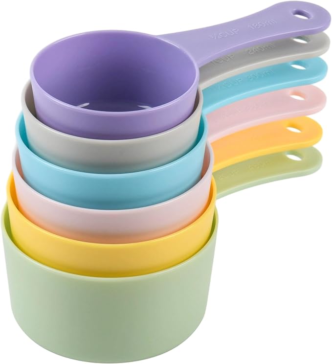 Measuring Cups Set 6, Colorful Plastic Measuring Cup Set, Big Size Metric & US Measure Cups, Cute Dry Measurement Cups for Kitchen & Baking, Cooking Measure Cup with 3/4 & 2 Cup