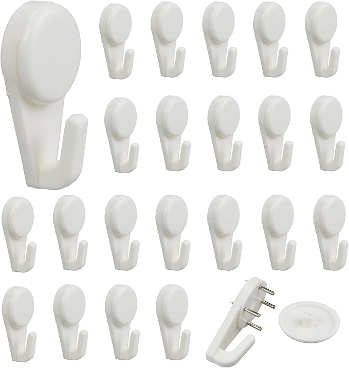 Light Hooks for Concrete Walls: 30 Pack Small Utility Wall-Mount Hangers - Outdoor String Lights Clips - Hanging Decoration Plants Shelves Picture Tapestry Heavy Duty for Wooden Cement Stucco (White)