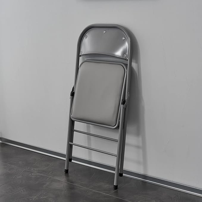 18 Pack Gray Folding Chairs with Padded Cushion and Back for Outside Portable Stackable Commercial Foldable Chairs with Steel Frame for Events Office Wedding Party, 350lbs Capacity