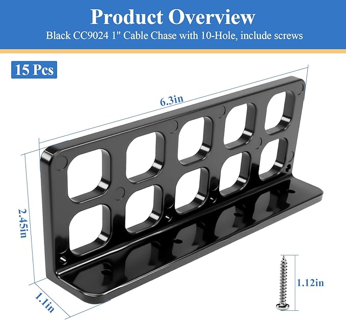 15 Pcs Cable Chase-Wire Bracket Fits NMB Electrical Cord Organized Management, Cable Support Wire Bracket Holder W/Screws, NM Cable Support Organizer, Electrical Wire Dispenser,1-Inch 10-Hole Diameter