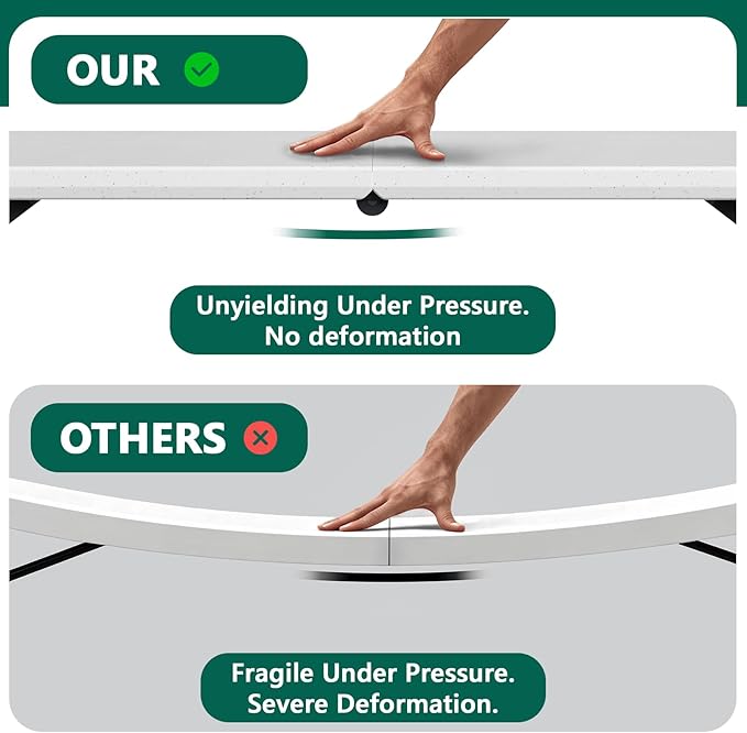 Folding Table 1 Pack, 4FT Folding Table with Adjustable Height, Heavy Duty Plastic Foldable Table Portable, Steel Legs Supports to 300lbs, Suitable for Party, Camping, Events Indoor&Outdoor Use, White
