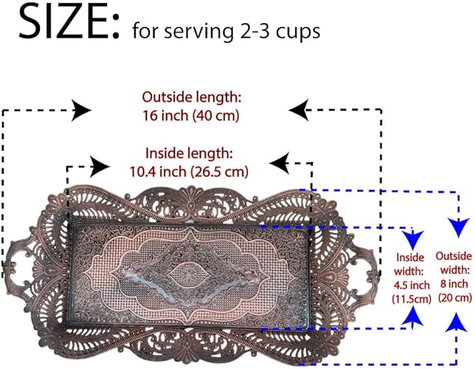 Small Antique Turkish Tea Coffee Serving Tray Table Decor Decorative Handles - Antique Moroccan Home Kitchen Rustic Copper Farmhouse Brass Rectangular Bar Arabic Fancy Candle Vintage Decor Style Tray