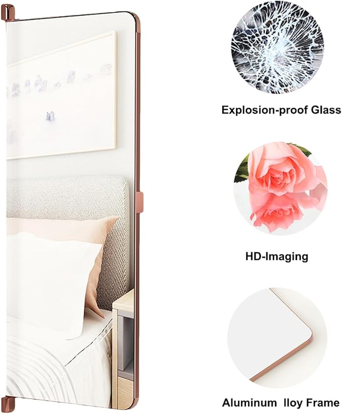 180° Swivel Full Length Mirror, 47" x 15.2" Wall Mounted Full Length, Hideaway Closet Mirror for Cloakroom, Bedroom, Door - Rose Gold