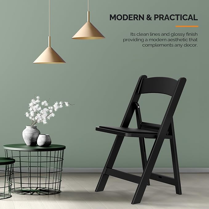 VINGLI Resin Folding Chairs with Cushion, Foldable Plastic Chair with Comfortable Padded Seats, Perfect for Event Party Indoor Outdoor, Black, 4 PC