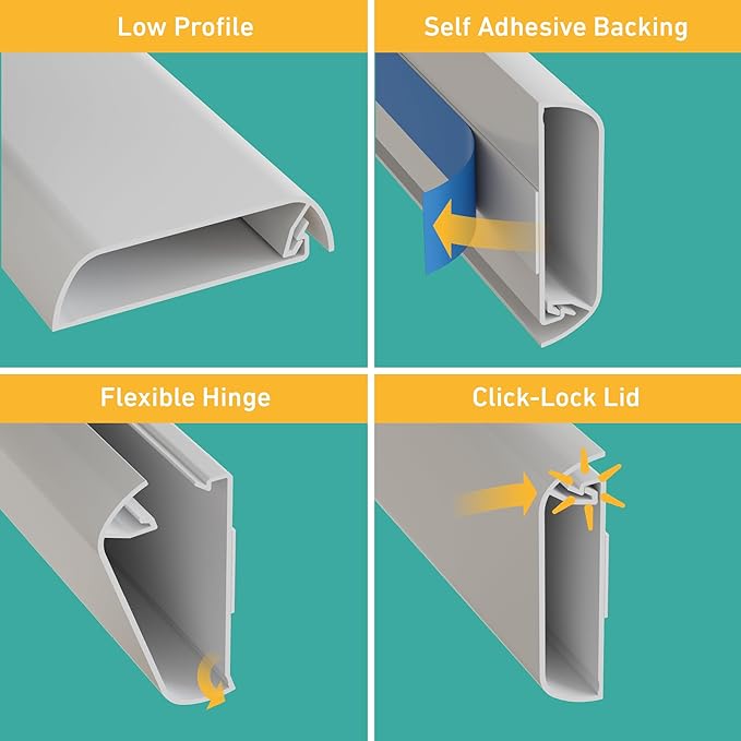 D-Line TV Wall Mount Cord Hider, Hide Mounted TV Cables, Wire Covers, Self Adhesive Cover for Cords, Paintable, Low Profile, Seamless Cable Raceway - 2.36in W x 0.59in H x 39in L - White