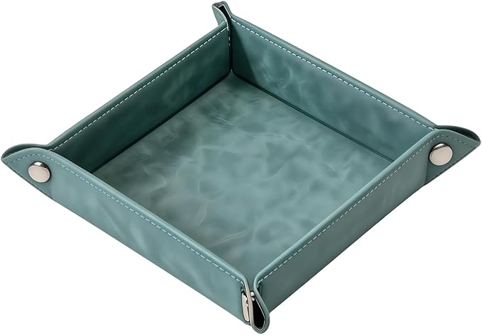 Valet Tray Desktop Storage Organizer – Vegan Leather Catchall Bedside Vanity Tray Nightstand Caddy Holder for Remote Controller, Watch, Keys, Phone, Wallet, Coin, Jewelry, Stone Green