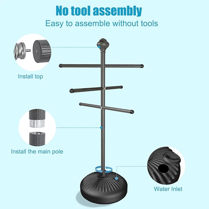 Pool Towel Rack Outdoor, 59" Aluminum Towel Holder with Wide Stable Base,6 Adjustable Bars, Pool Furniture,Rustproof Towel Drying Rack for Pool, Patio, Hot Tub,& Spa – Gray