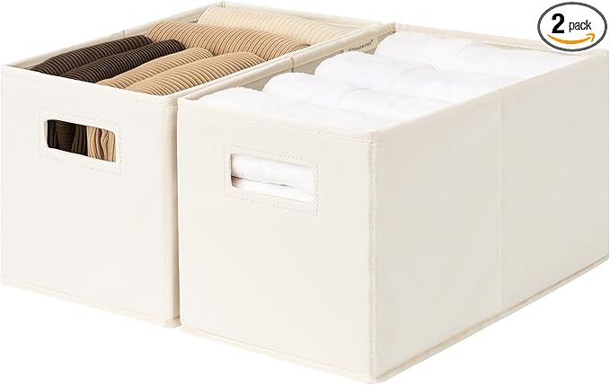 StorageWorks Fabric Storage Baskets for Shelves, Closet Organizers and Storage Bins, Collapsible Storage Bins with Cutout Handles, Medium, 2-Pack, Ivory