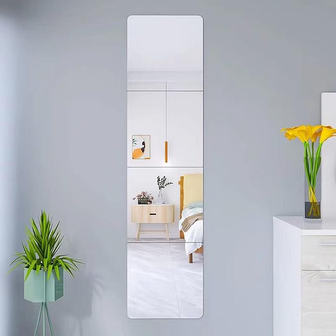 JEOYOO Wall Mirror Full Length, on Door Mirrors, Cheap Mirror Acrylic, shatterproof Gym Mirrors for Home Gym, 8"X8"-4 Pcs, Workout Non Glass Mirrors for Bedroom, Over Door Mirror Kids