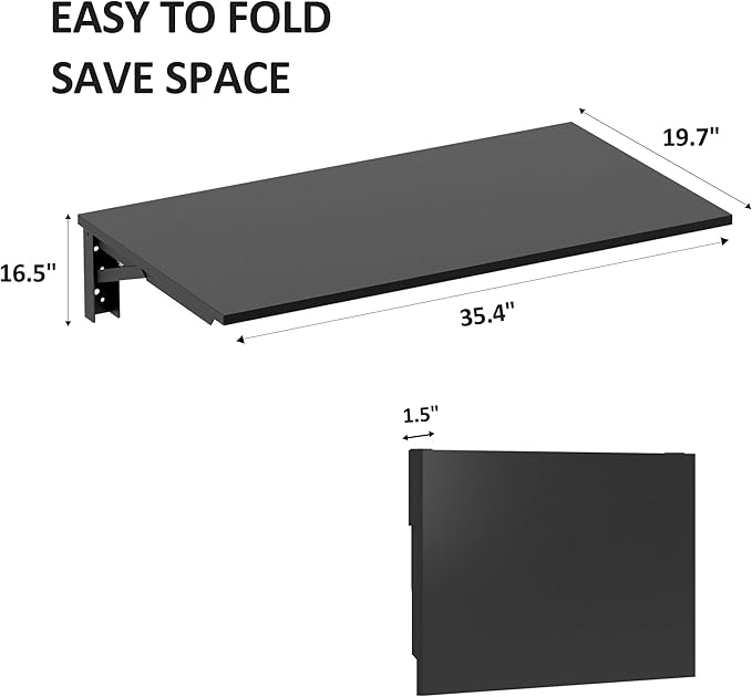 Need Wall Mounted Desk - Heavy Duty Folding Work Table Length 36" Width 20"/Small Space Hanging Desk Perfect Addition to Home/Office/Kitchen & Dining Room AC15CB(9050)