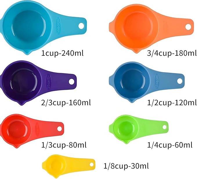Plastic Measuring Cups and Spoons Set 15, Metric & US Pink Measuring Cups and Spoons for Kitchen & Baking, 7 Measure Cup & 7 Measure Spoon with Leveler for Dry & Liquid