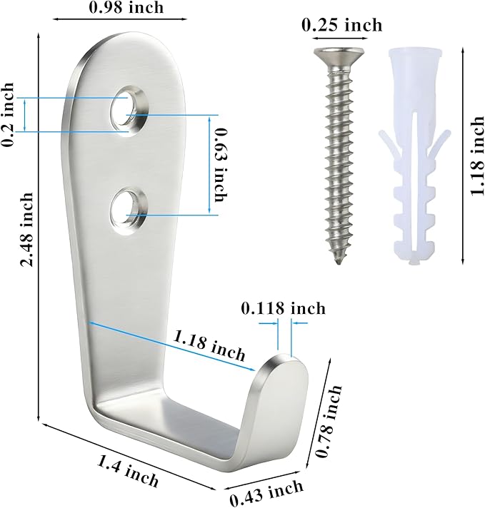 8 Pcs Stainless Steel Hooks for Hanging, Heavy Duty Hook, Wall Hooks Key Holder Wall Mount Hanger Coat Hook Garage Storage Screw Utility Hooks (Silver)