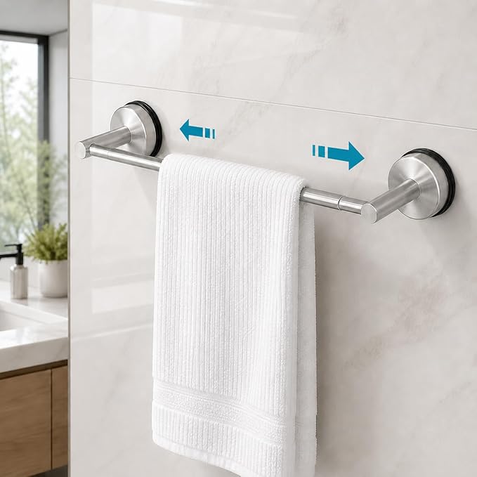 Bathroom Towel Rack, Brushed Nickel Stainless Steel No Drill Towel Holder for Bathroom Adjustable Wall Mounted Towel Rack for Shower Kitchen RV Smooth Tile Glass Mirror and Metal