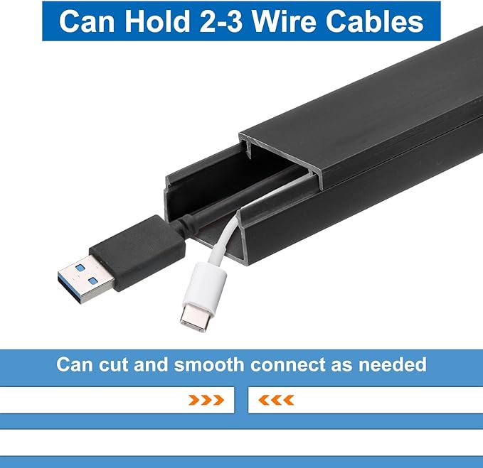 HARFINGTON 5pcs Cord Hider Wall 15inx0.94inx0.55in (LxWxH) PVC Cable Cover Self Adhesive Wire Hider Wall Mounted TV Cable Raceway for Cables Management (75in Total Length),Black